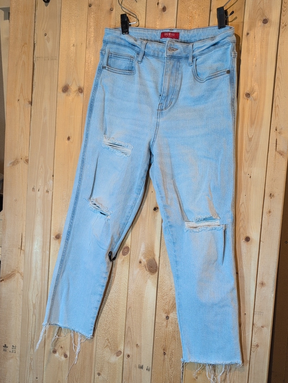 GUESS Los Angeles High Rise Straight Leg Distressed Fray Hem Jeans Size 29